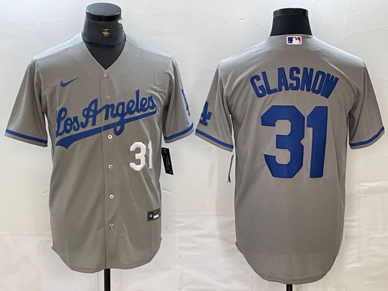 Men Los Angeles Dodgers 31 Glasnow Grey Nike Game MLB Jersey style 3